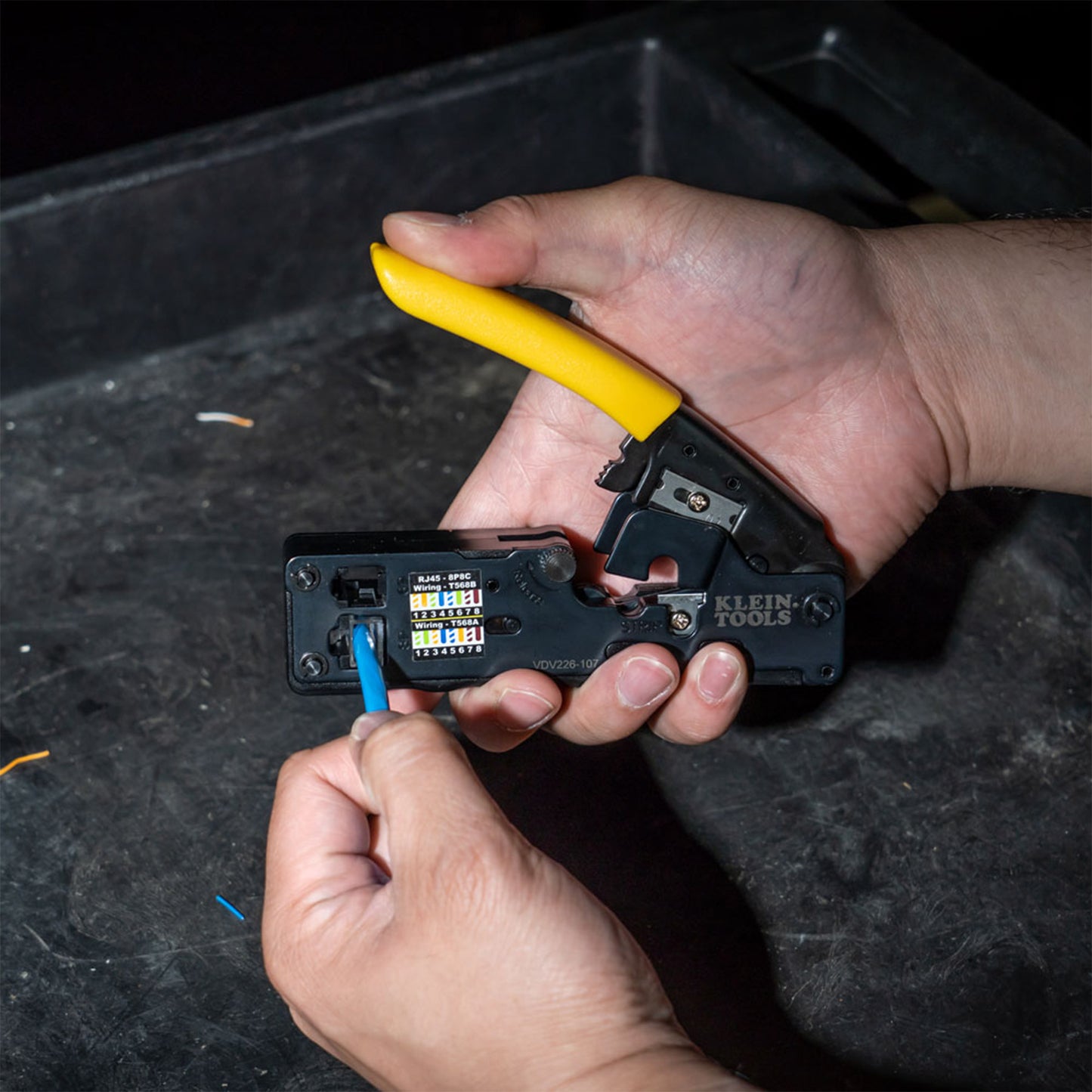 Klein Tools Ratcheting Data Cable Crimper / Stripper / Cutter, Compact