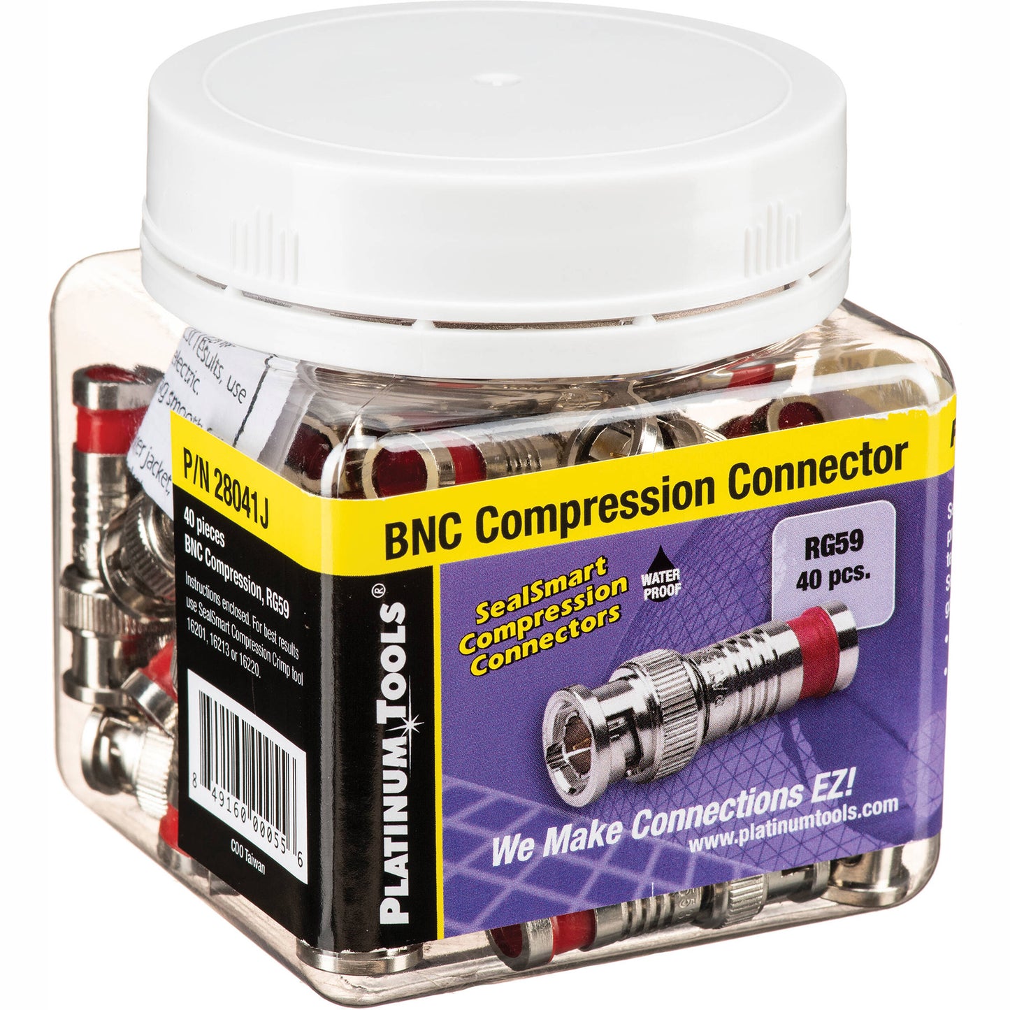BNC-Type Nickel SealSmart Coaxial Compression Connectors Jar of 40 (Red) Platinum Tools: 28041J