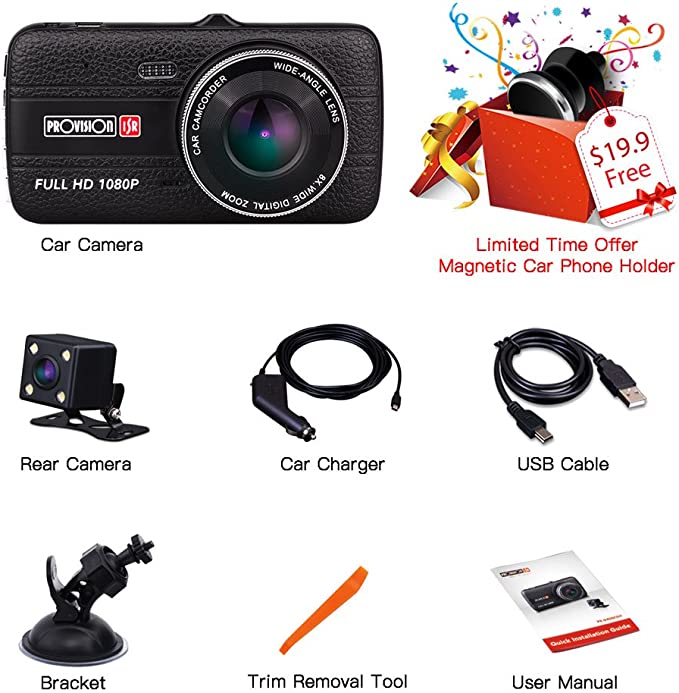 Dual Channel Full HD Car DVR with Night Vision for Rideshare Drivers