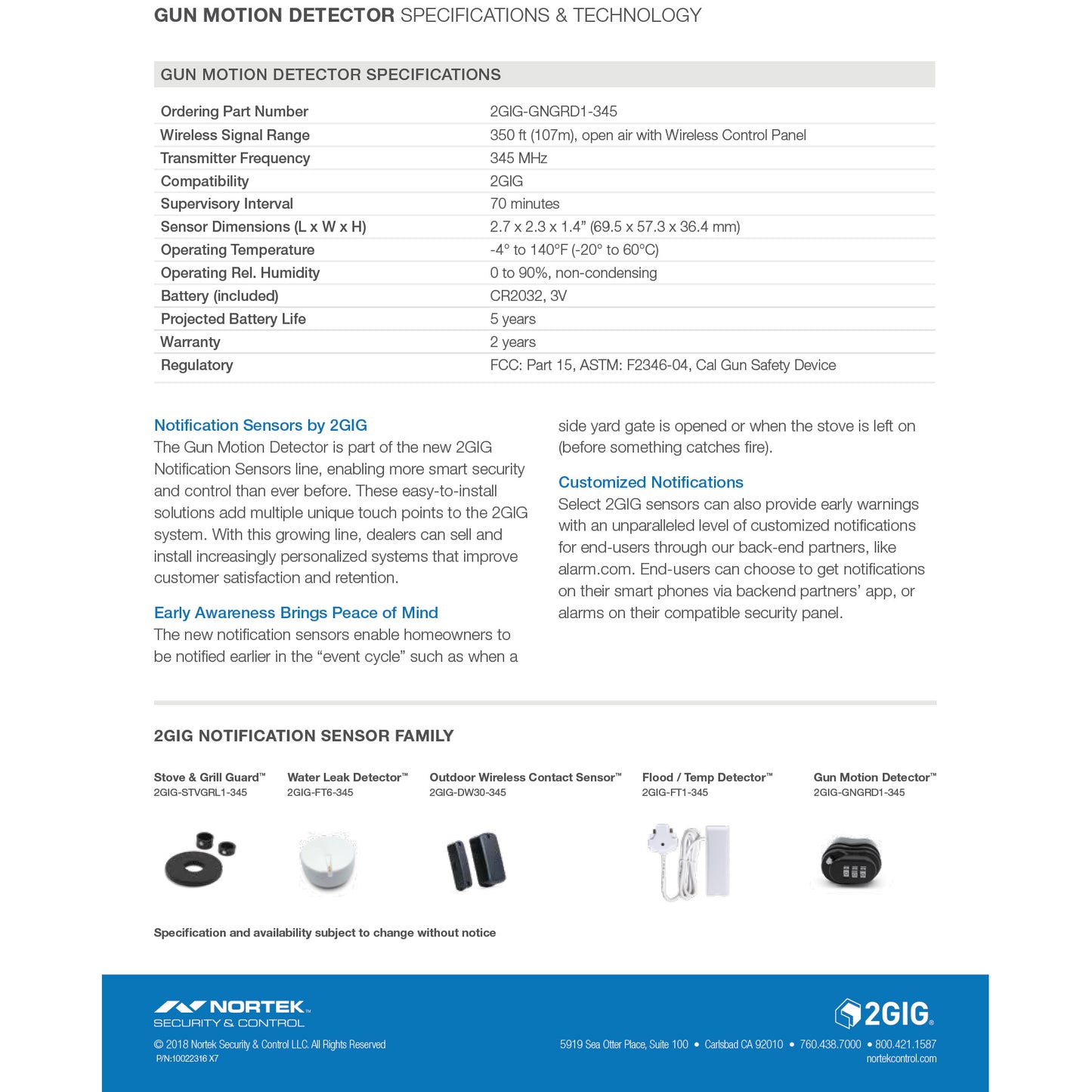 2GIG Gun motion Detector (GNGRD1-345) SELL SHEET