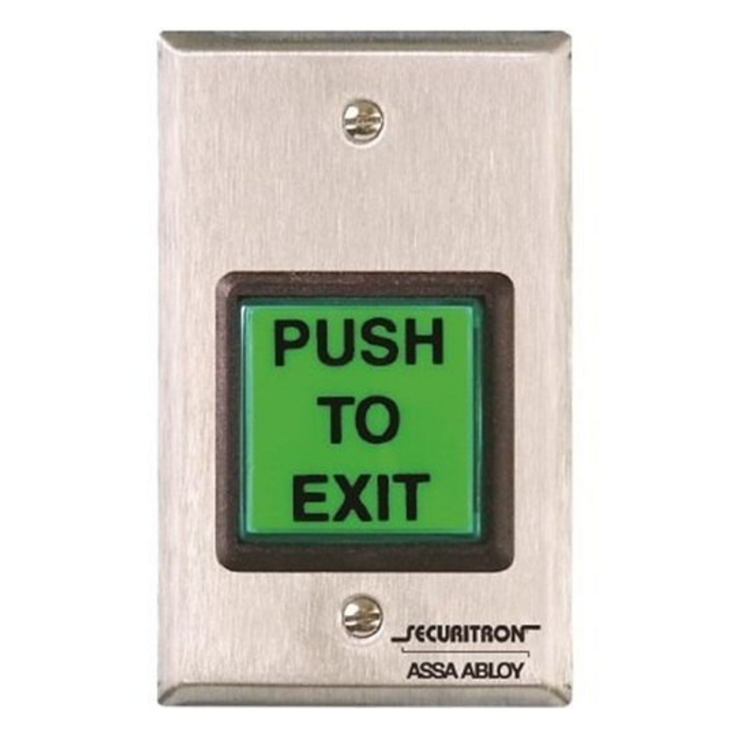 Securitron EEB2 Emergency Exit Button with 30 Second Release 2" Square Emergency Exit Button with 30 second push button release. The device is mounted on a stainless steel, single-gang faceplate and features internal double-break wiring.