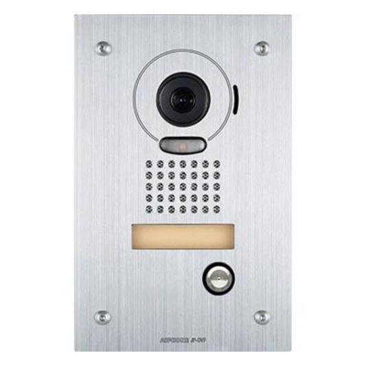 Aiphone JP Series JP-DV Intercom Station Part Number: JP-DV   FEATURES Wide angle camera allows user to view up to 170° of the entry area Digital Pan, Tilt and Zoom control from Master Station LED illumination automatically turns on in low light conditions Simple 2-conductor wiring Mounts directly to wall or 1-gang box with MKW-P mounting plate Housed in aluminum diecast Weather resistant