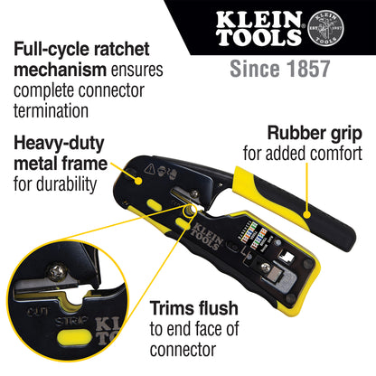 Klein Tools Ratcheting Cable Crimper / Stripper / Cutter, for Pass-Thru Part Number: KLN VDV226-110